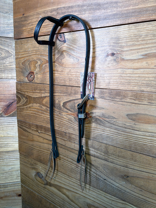 Cheaney Black One Ear Headstall w/ Rounded Stainless Scroll Buckle