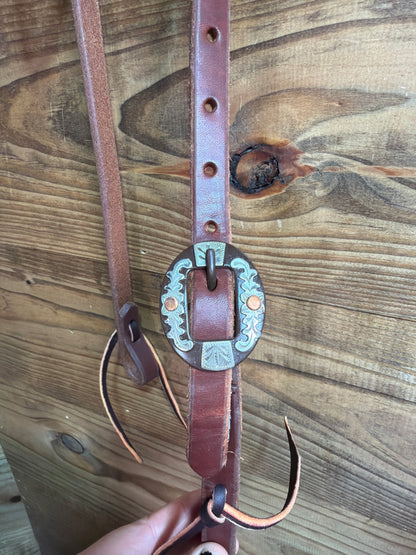 One Ear Headstall w/ Brown Floral Buckle