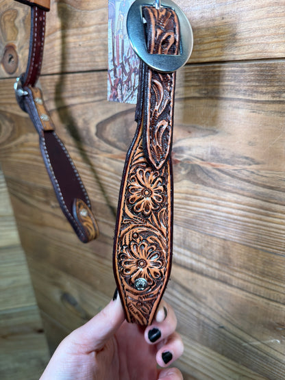 Antique One Ear Headstall Tooled Floral Stainless Buckle