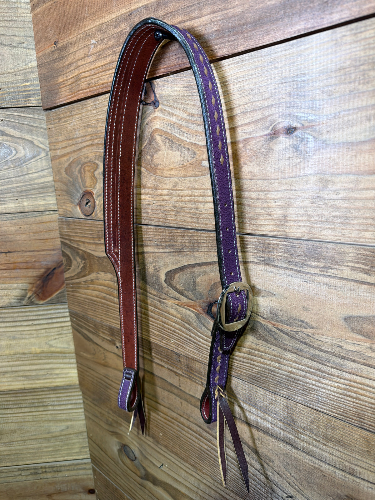 Purple Roughout w/ Tan Buckstitch Split Ear Headstall