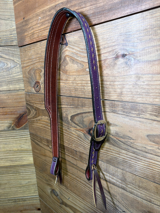 Purple Roughout w/ Tan Buckstitch Split Ear Headstall