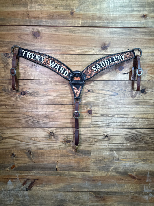 BC114 TWS 3" Floral Tooled Black Dyed Breast Collar