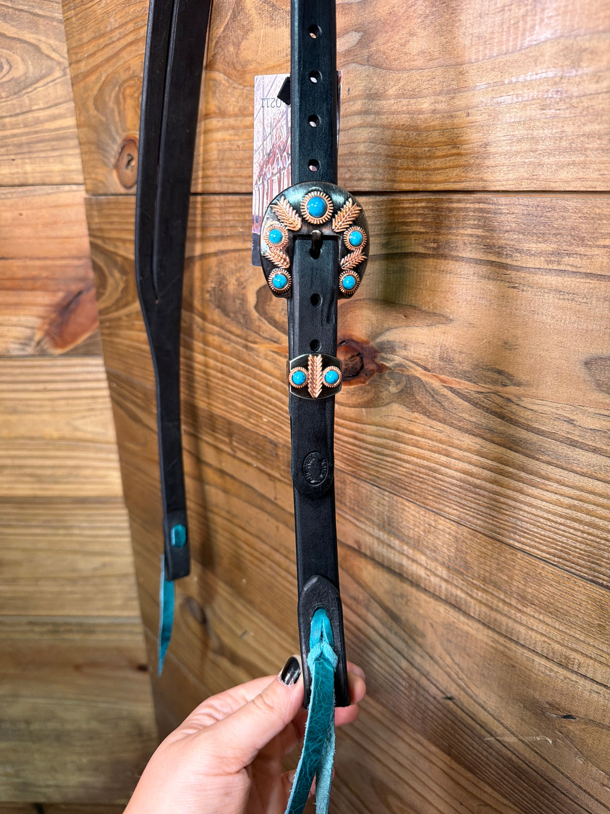 Cheaney Black Split Ear w/ Turq. & Copper Feather Buckle