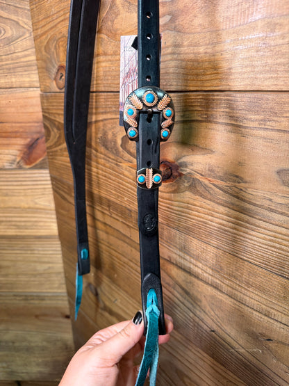 Cheaney Black Split Ear w/ Turq. & Copper Feather Buckle