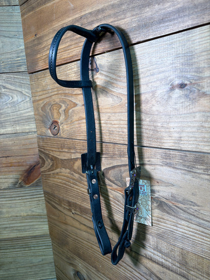 Cheaney One Ear Black Headstall w/ Purple Flower Buckle