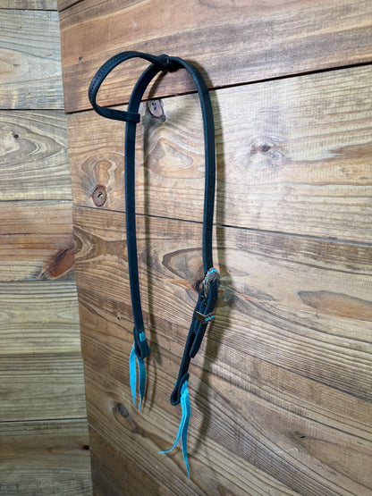Cheaney Black Headstall w/ Stainless & Turquoise