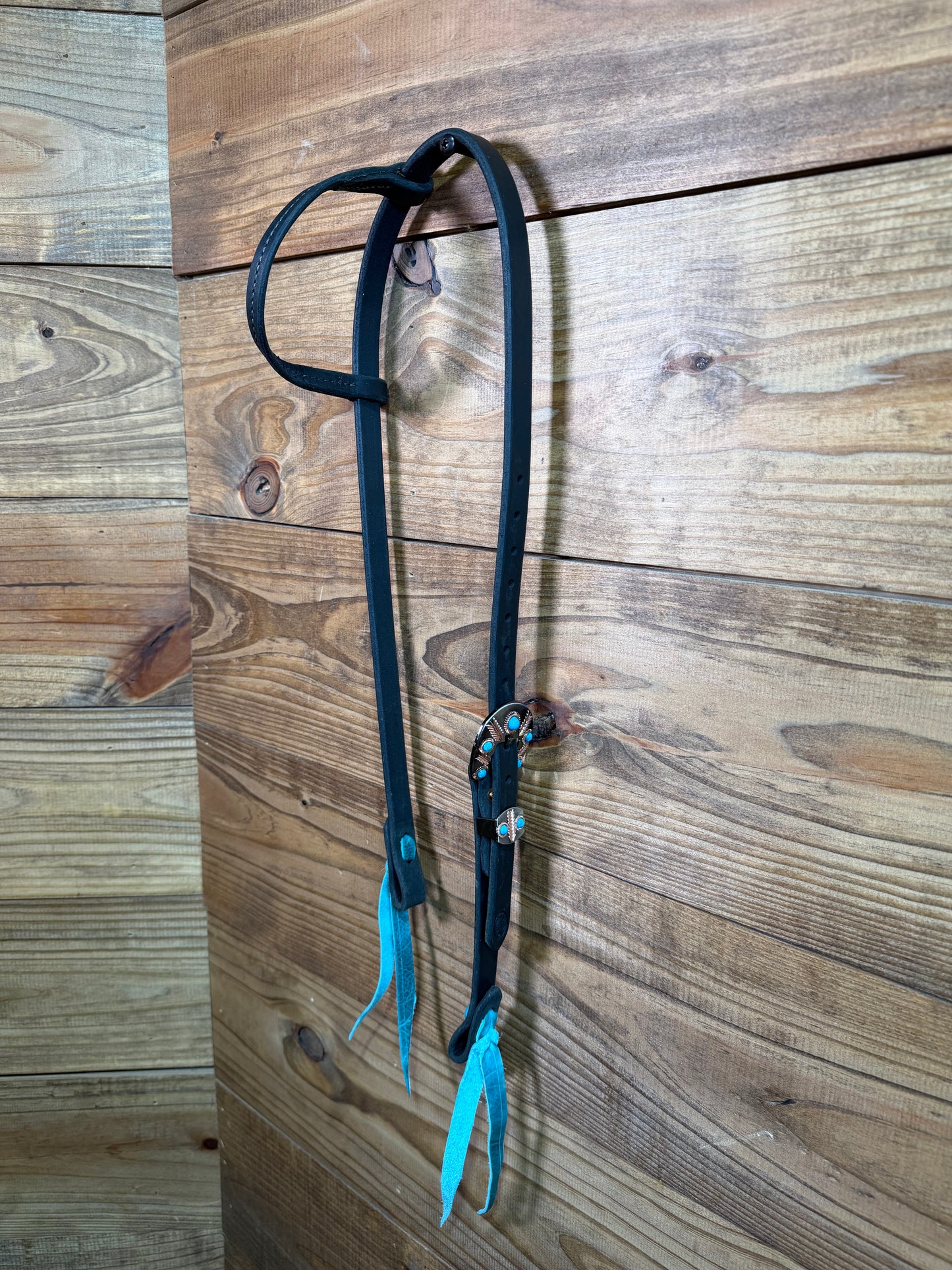 37 Headstall Cheaney Black HS Tie Copper Feather