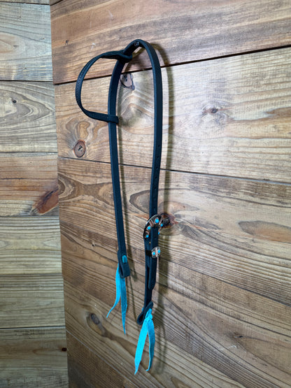 Cheaney Black One Ear Headstall w/ Copper & Turq. Buckle