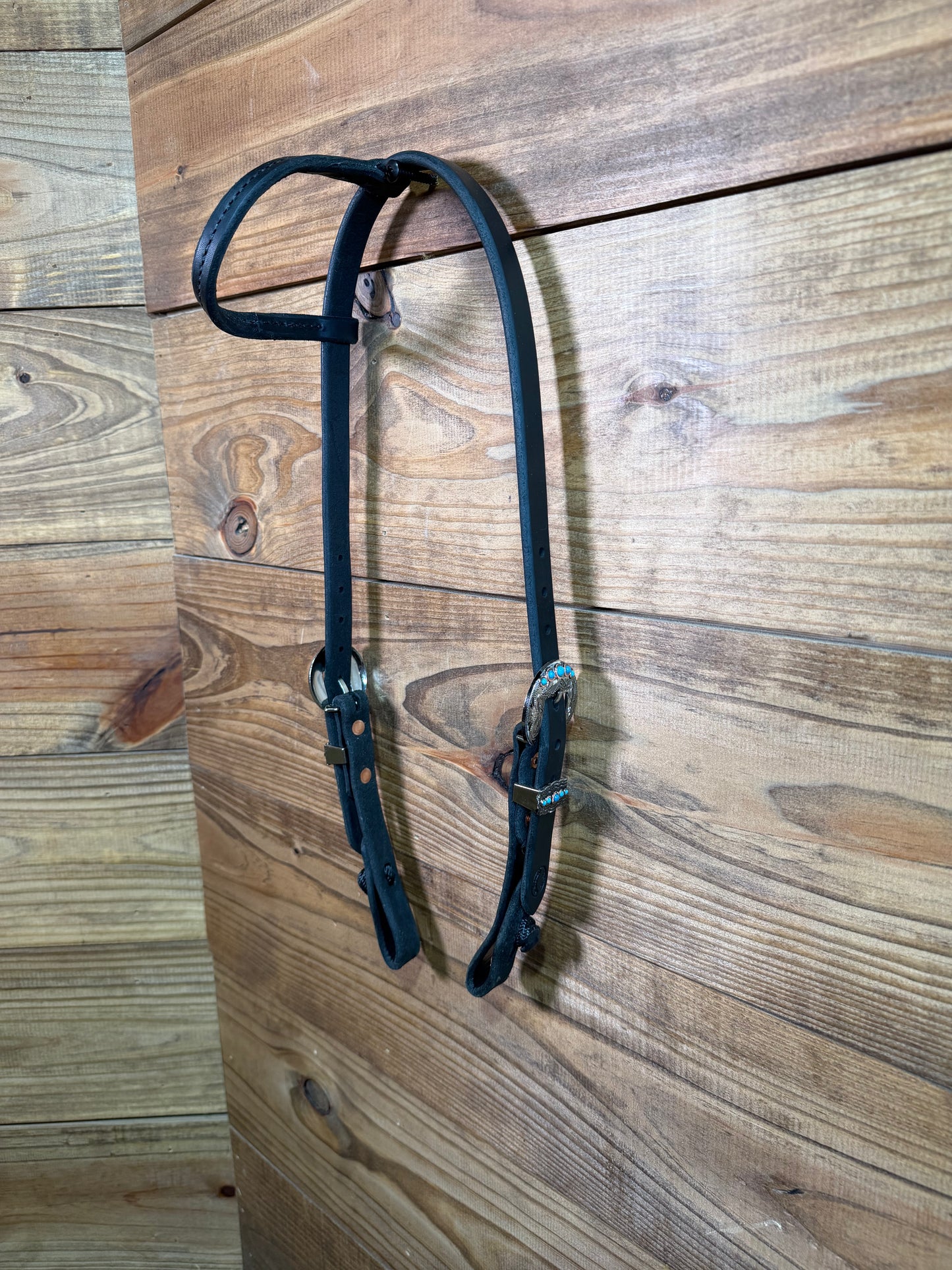 39 Headstall Cheaney Black QC HS Silver/Turq.