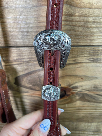 Cheaney Tooled One Ear Headstall w/ Rounded Flower Buckle