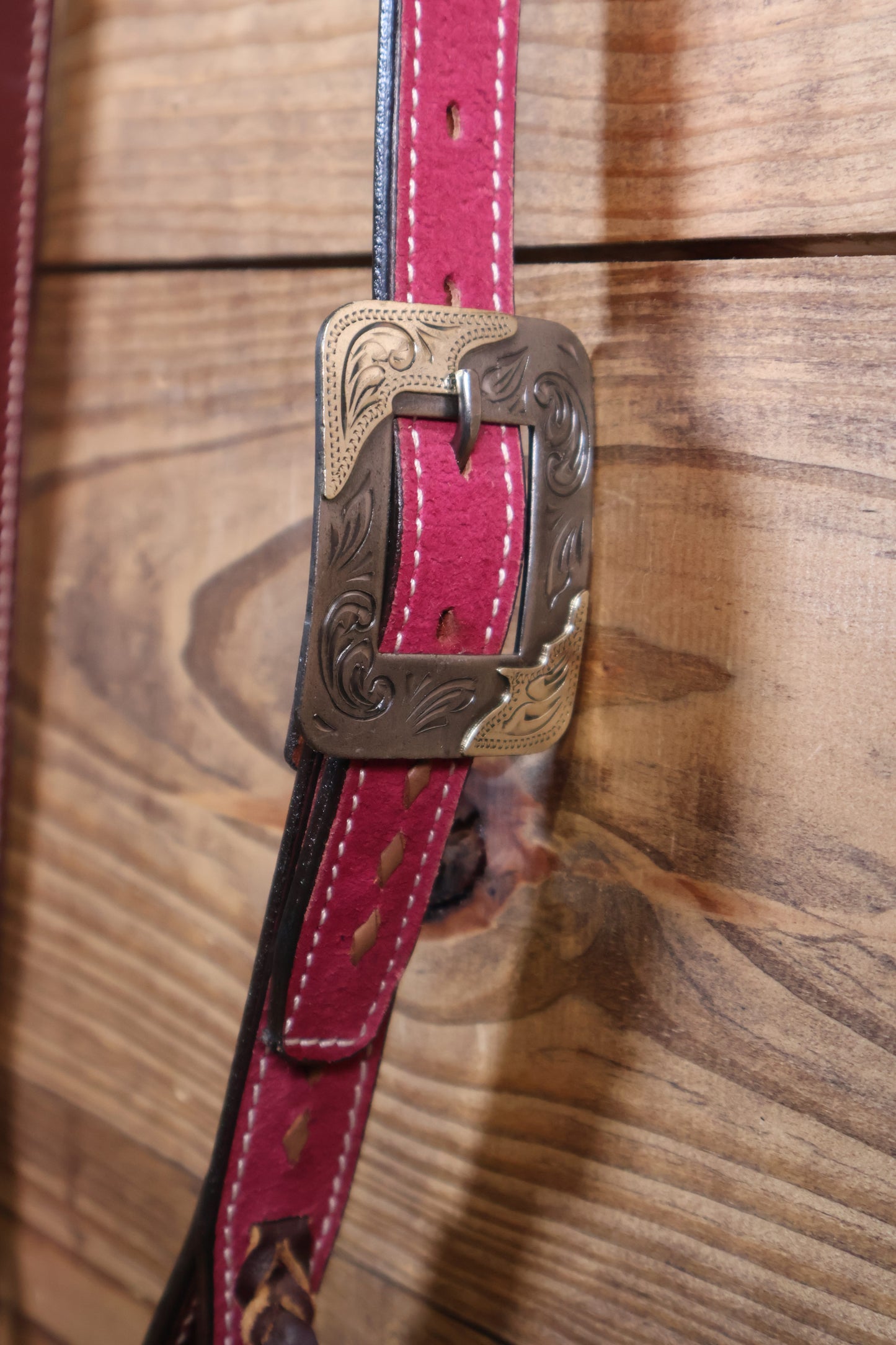 Hot Pink Buckstitch Split-Ear w/ Square Buckle Silver/Silver