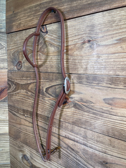 Medium Oil Double Stitched One Ear Headstall W/ Stainless Buckle