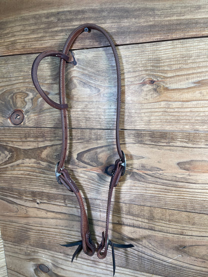 Dark Oil One Ear Headstall w/ Double Buckle & Concho