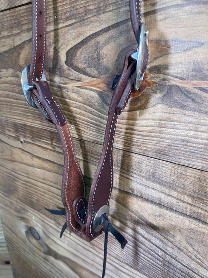 Dark Oil One Ear Headstall w/ Double Buckle & Concho
