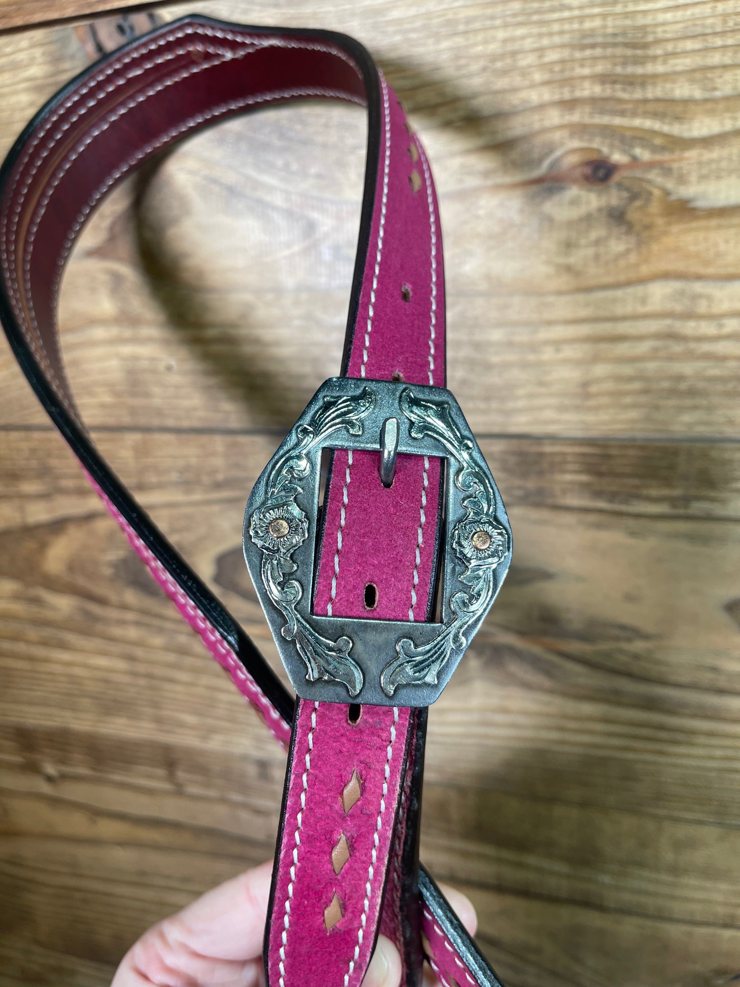 Hot Pink Buckstitch Split- Ear w/ Antique Snip Buckle