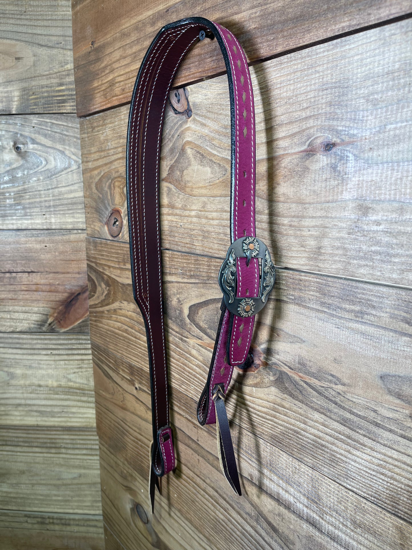 Hot Pink Buckstitch Split-Ear w/ Antique Floral Buckle