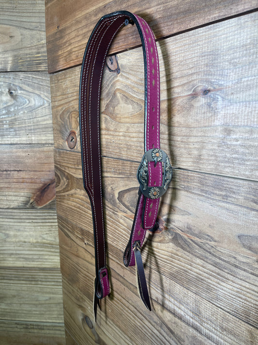 Hot Pink Buckstitch Split-Ear w/ Antique Floral Buckle