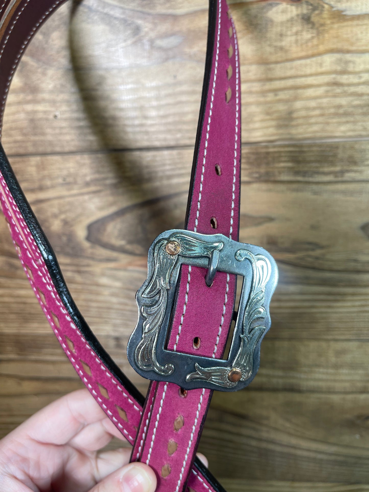 Hot Pink Buckstitch Split- Ear w/ Square Buckle