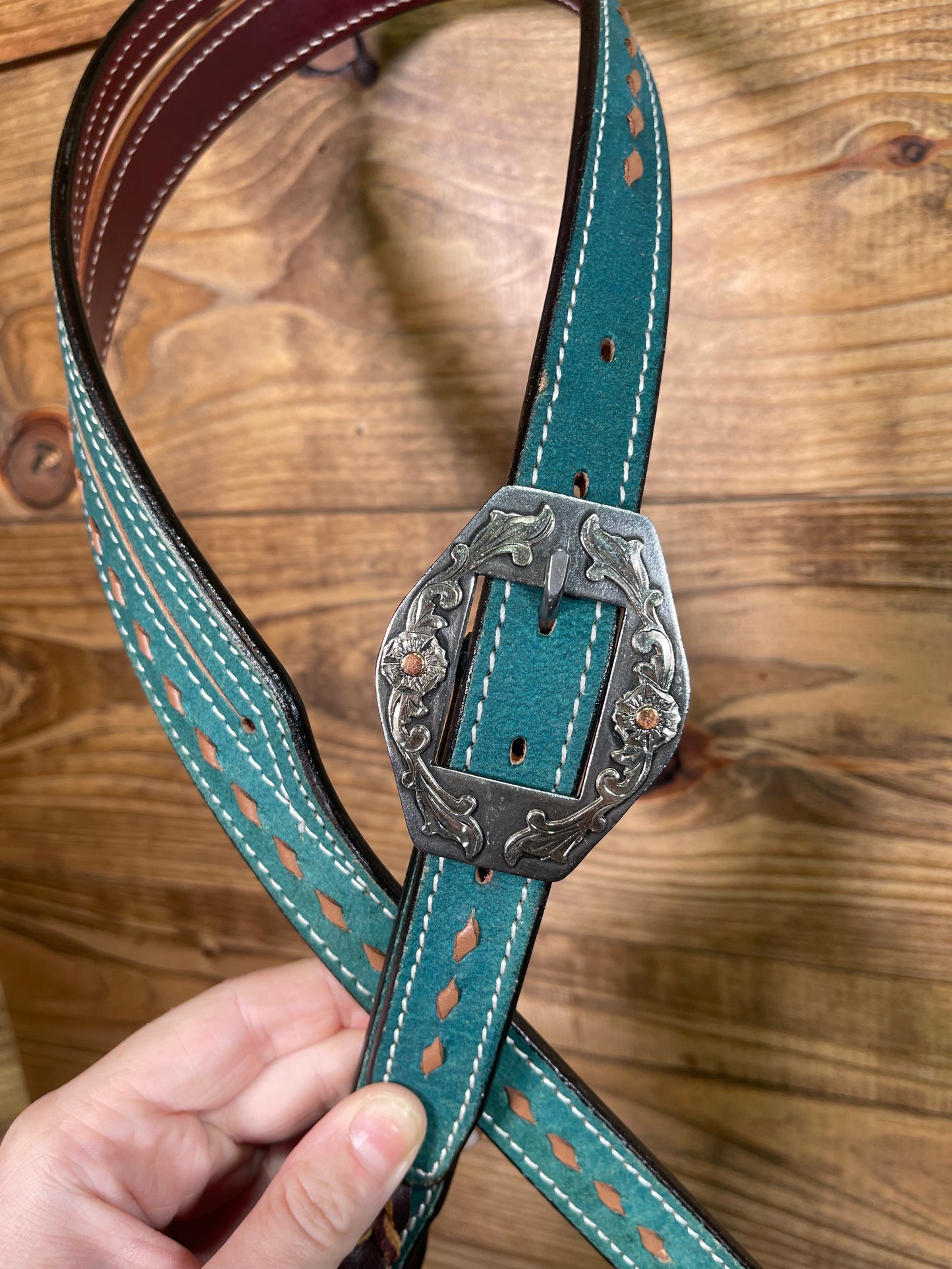 Turquoise Buckstitch Split- Ear w/ Antique Snip Buckle