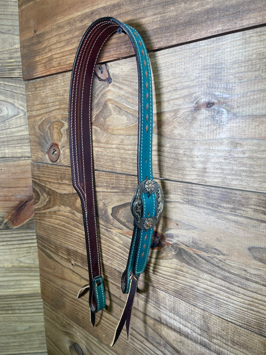 Turquoise Buckstitch Split- Ear w/ Antique Floral Buckle