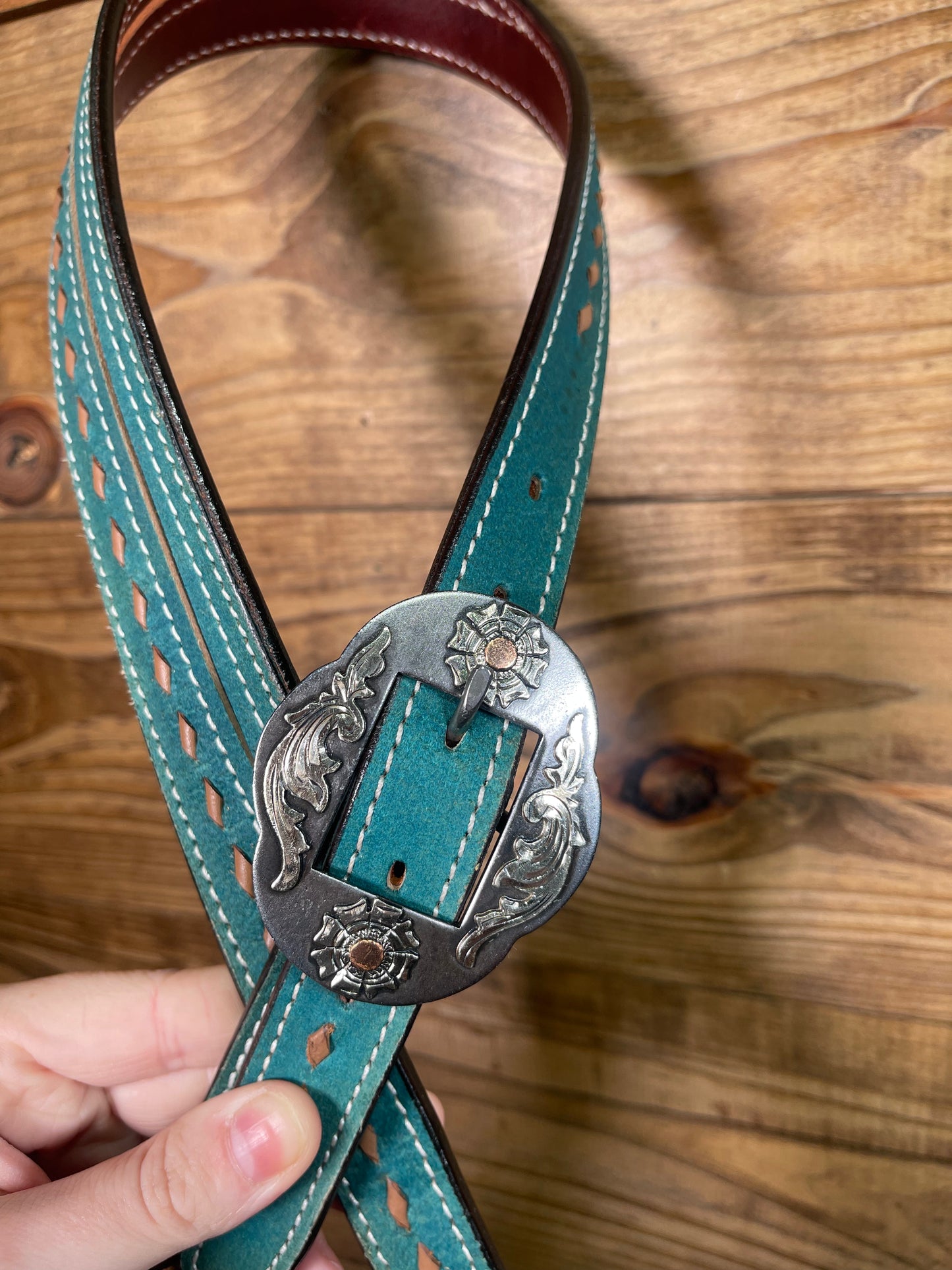 Turquoise Buckstitch Split- Ear w/ Antique Floral Buckle