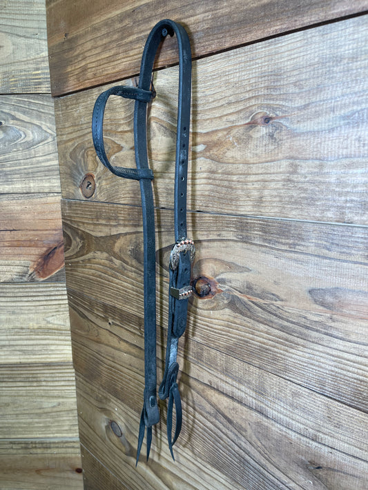 Cheaney Black Tie End Slide Ear Headstall w/ Copper & Silver Buckle