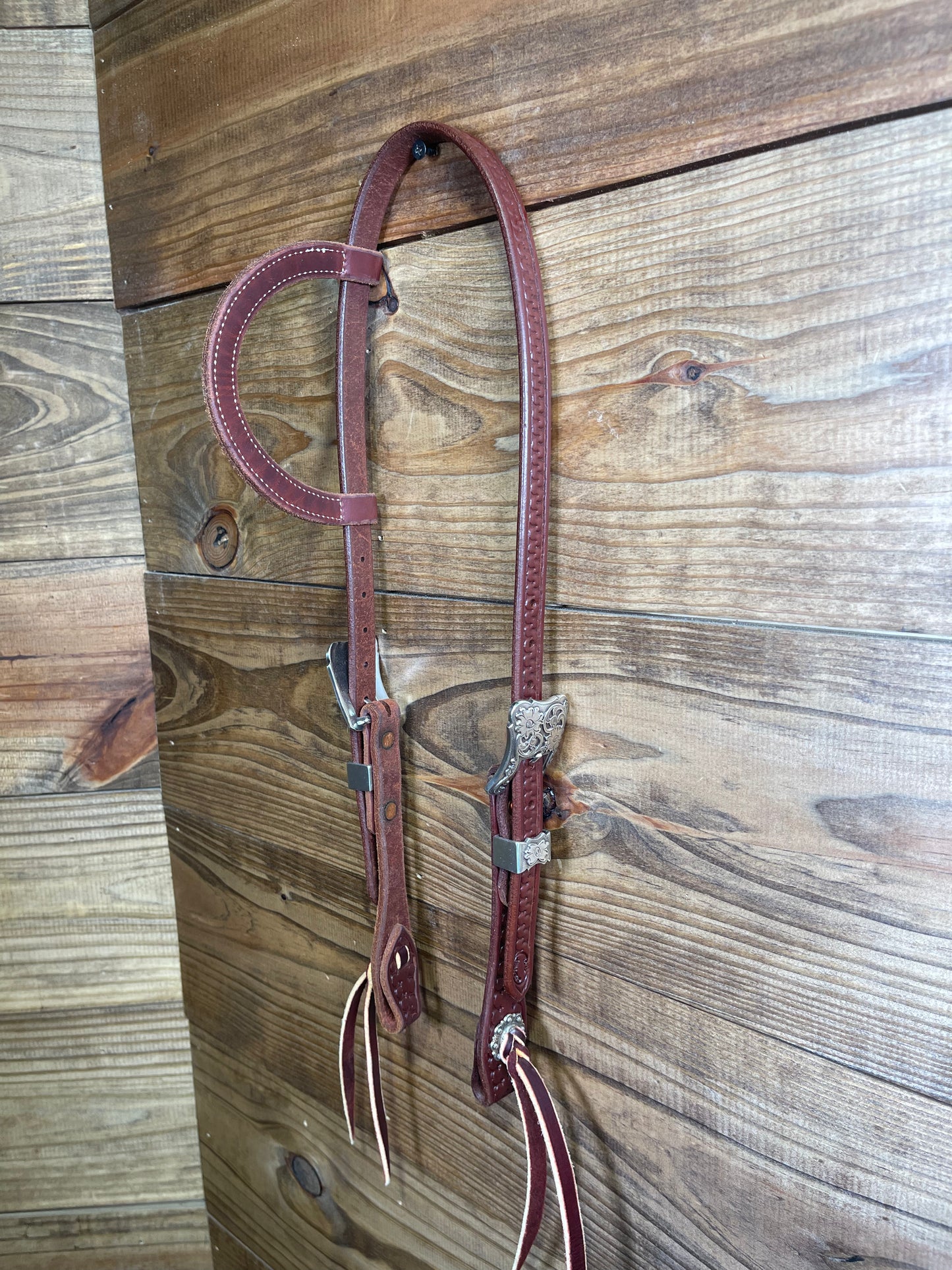 Cheaney Slide Ear Snake Tooled Headstall w/ Square Floral Buckle