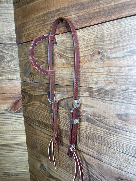 Cheaney Slide Ear Snake Tooled Headstall w/ Square Floral Buckle
