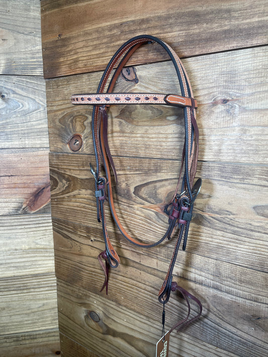 Cowboy Tack Brown Buckstitch Browband Headstall w/ Silver Flower Buckle