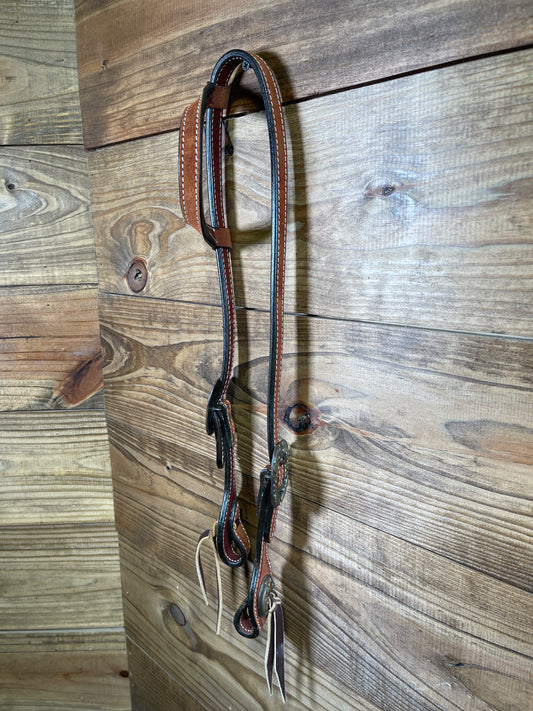 Double Stitched Roughout Slide Ear Headstall Custom Flower Buckle