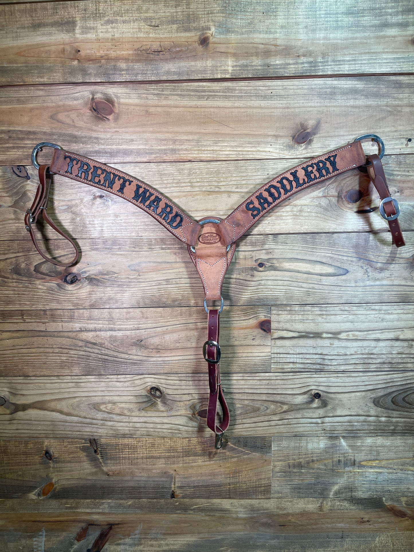 BC36 3 Piece 2" Trent Ward Saddlery Roughout Breast Collar Black Lettering