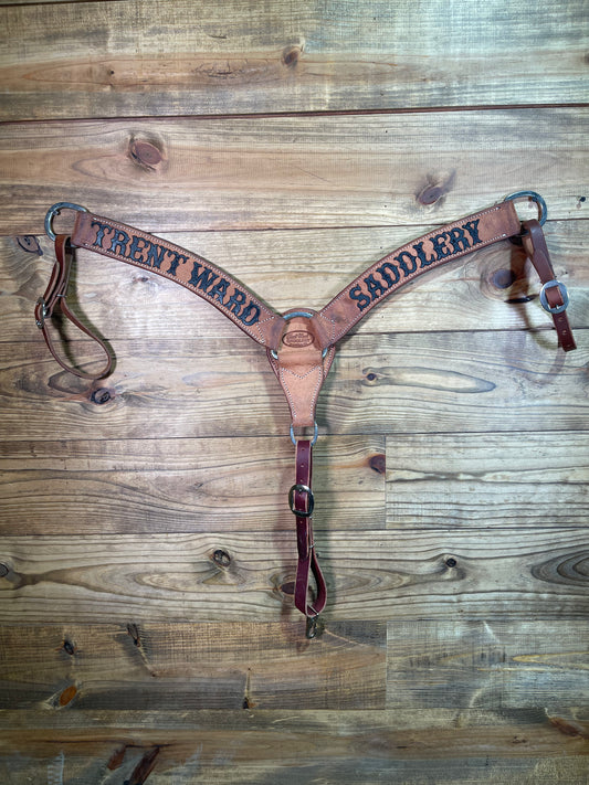 BC36 3 Piece 2" Trent Ward Saddlery Roughout Breast Collar Black Lettering