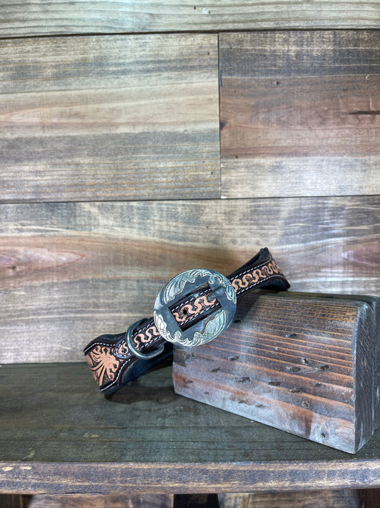 20" Floral & Leaf Tooling Dog Collar w/ Custom Buckle