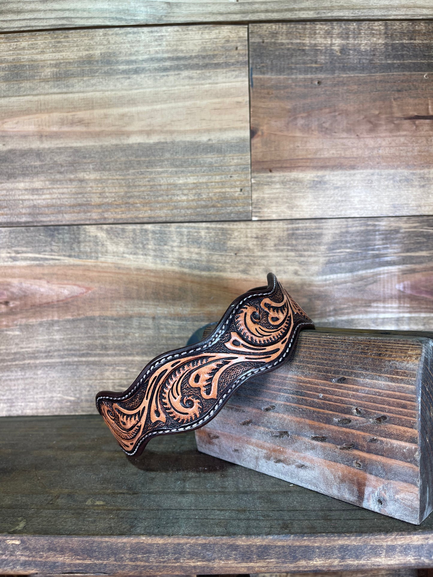 18" Paisley Tooled Dog Collar w/ Custom Buckle