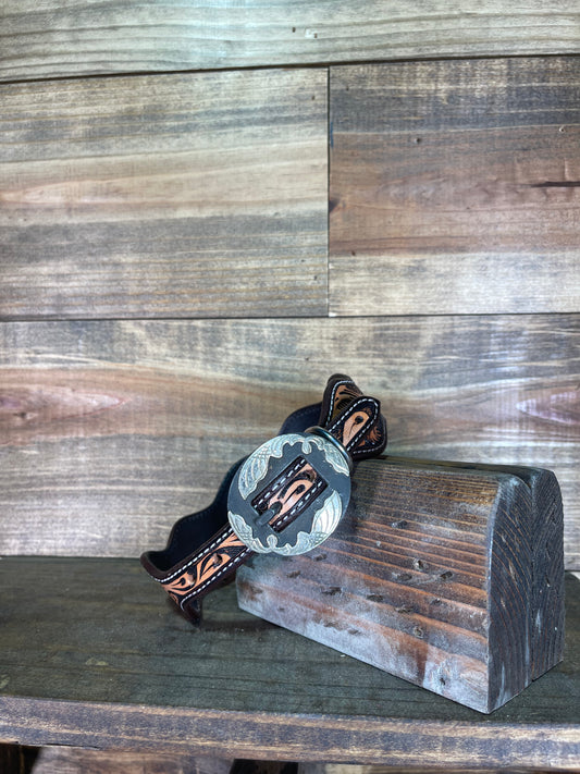 18" Paisley Tooled Dog Collar w/ Custom Buckle