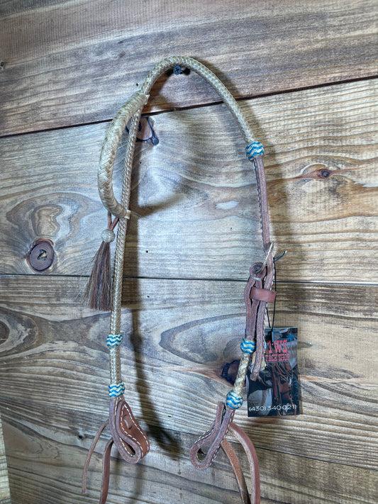 Rawhide Slide Ear Brown Tassel Blue Lines