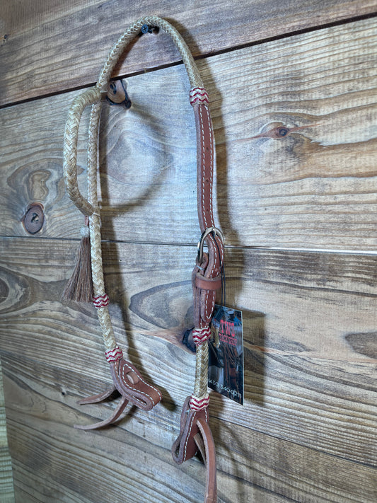 Rawhide One Ear Headstall Brown Tassel Red Lines