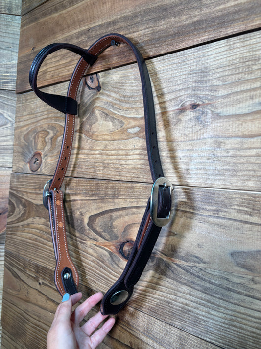 Dark Oil Single Ear English Bridle Leather Cheaney Headstall