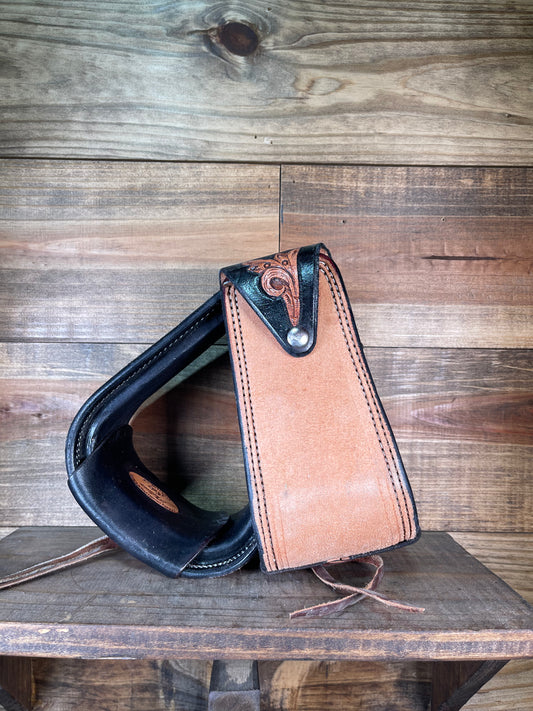 Roughout Stirrups w/ Black Dyed Edges & Flap