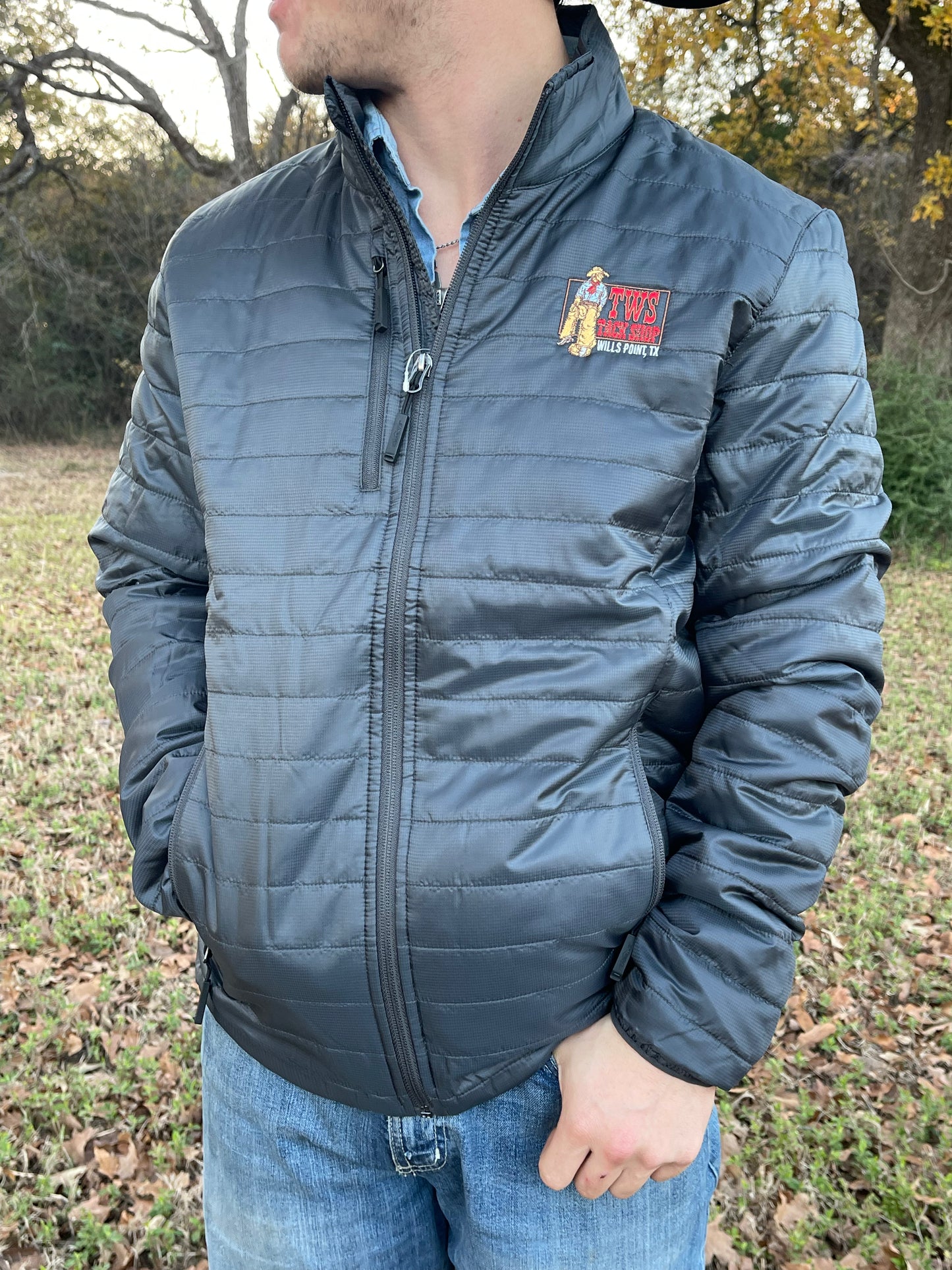 TWS Tack Shop Gray Packable Puffer Coat