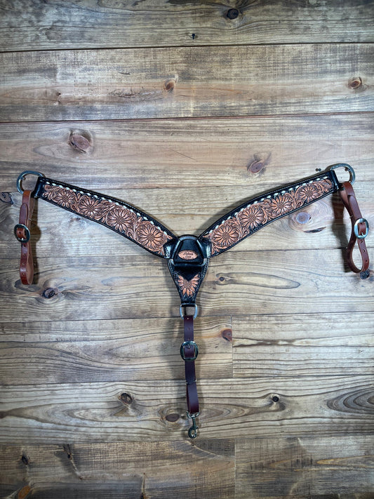 BC19 3" Tooled Breast Collar Tooling #7 Black Dyed