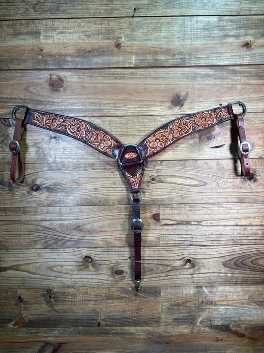 BC20 3" TWS Tooled Breast Collar Tooling #6 Mahogany Dyed