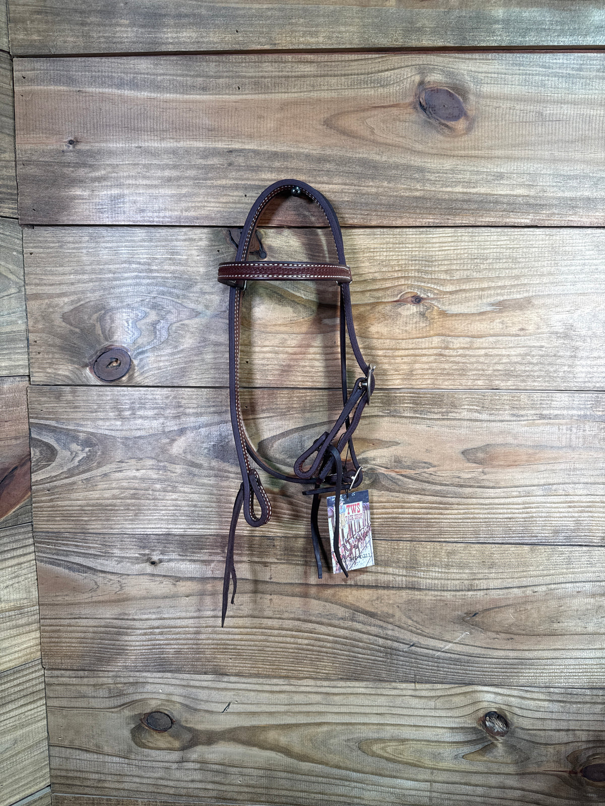 Cheaney Pony Headstall Oiled Browband white stitching