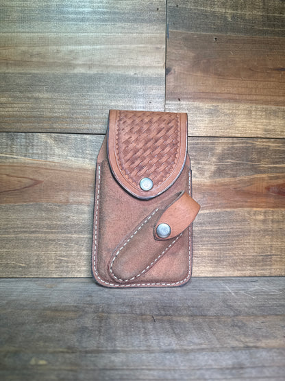 Billet Phone Holder Natural Slick/Roughout w/ knife holder