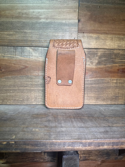 Billet Phone Holder Natural Slick Tooled w/knife holder