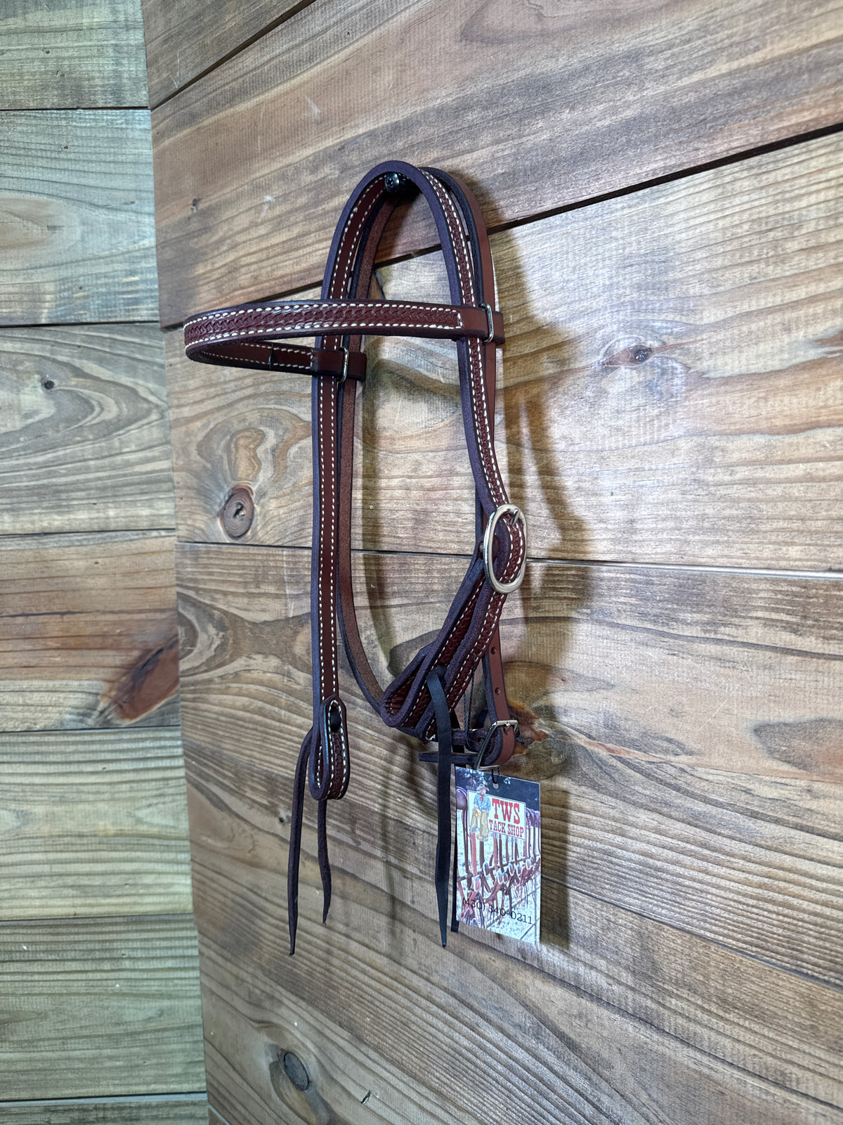 Cheaney Pony Headstall Oiled Browband white stitching