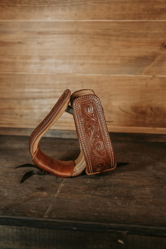 Youth Stirrup Tooling Chocolate Paisley w/ Rawhide
